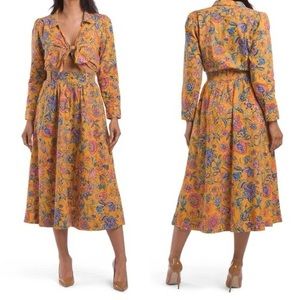 House of Harlow Cheyna Maxi Orange Floral Long Sleeve Tie Front Dress